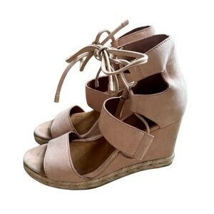 Frye Tan Wedge Sandals with Lace-Up Design